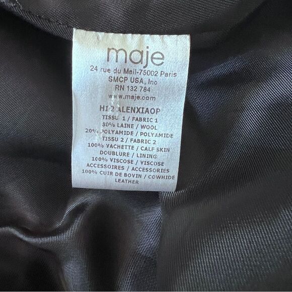 MAJE Wool & Leather Hooded Navy Blue Coat Size 36/S - Picture 7 of 7